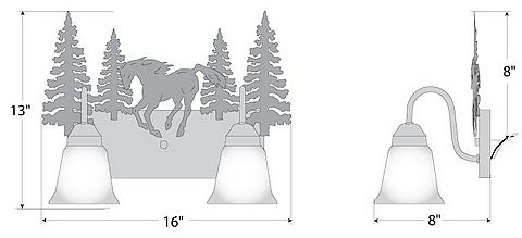 Wasatch Double Bath Vanity Light - Mountain Horse Bath 2 Light Horse Metal Art
