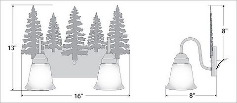 Wasatch Double Bath Vanity Light - Cedar Tree Bath 2 Light Trees Metal Art