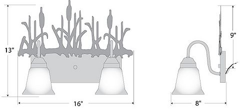 Wasatch Double Bath Vanity Light - Cattails Bath 2 Light Cattails Metal Art