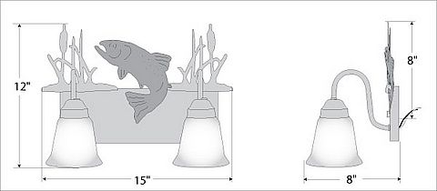 Wasatch Double Bath Vanity Light - Trout Bath 2 Light Trout Metal Art
