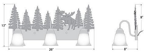 Wasatch Triple Bath Vanity Light - Alaska Moose Bath 3 Light Moose Metal Art
