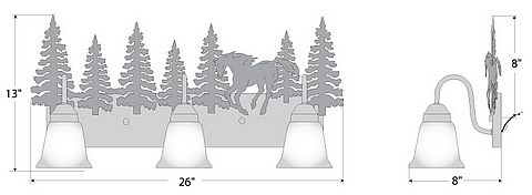 Wasatch Triple Bath Vanity Light - Mountain Horse Bath 3 Light Horse Metal Art