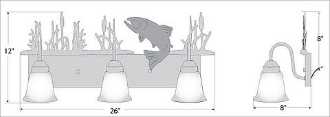 Wasatch Triple Bath Vanity Light - Trout Bath 3 Light Trout Metal Art