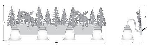 Wasatch Quad Bath Vanity Light - Alaska Moose Bath 4 Light Moose Metal Art