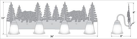 Wasatch Quad Bath Vanity Light - Bear Bath 4 Light Bear Metal Art