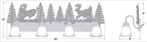 Wasatch Quad Bath Vanity Light - Mountain Deer Bath 4 Light Deer Metal Art