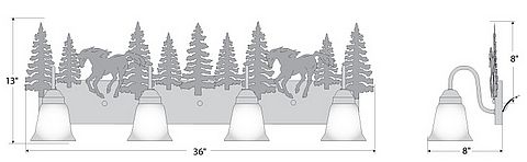 Wasatch Quad Bath Vanity Light - Mountain Horse Bath 4 Light Horse Metal Art