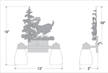 Parkshire Double Bath Vanity Light - Mountain Deer Bath 2 Light Deer Metal Art