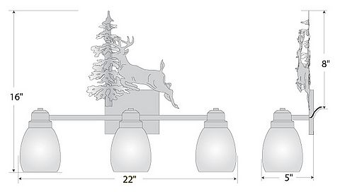 Parkshire Triple Bath Vanity Light - Valley Deer Bath 3 Light Deer Metal Art