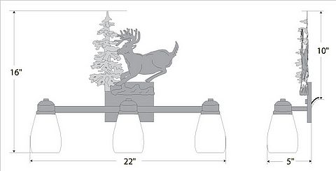 Parkshire Triple Bath Vanity Light - Mountain Deer Bath 3 Light Deer Metal Art