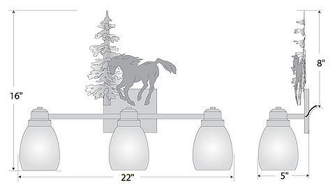 Parkshire Triple Bath Vanity Light - Mountain Horse Bath 3 Light Horse Metal Art