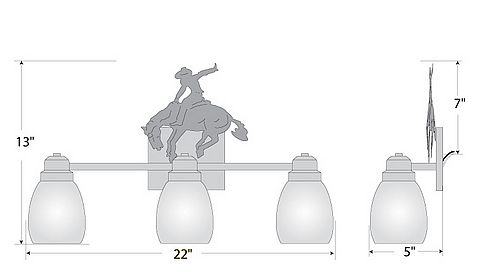 Parkshire Triple Bath Vanity Light - Bucking Bronco Bath 3 Light Western Metal Art