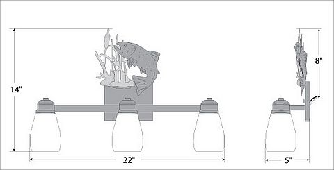 Parkshire Triple Bath Vanity Light - Trout Bath 3 Light Trout Metal Art