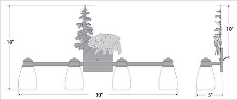 Parkshire Quad Bath Vanity Light - Bear Bath 4 Light Bear Metal Art