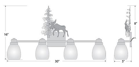 Parkshire Quad Bath Vanity Light - Mountain Moose Bath 4 Light Moose Metal Art