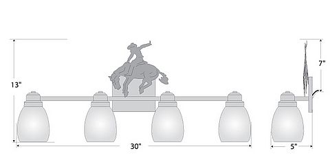 Parkshire Quad Bath Vanity Light - Bucking Bronco Bath 4 Light Western Metal Art