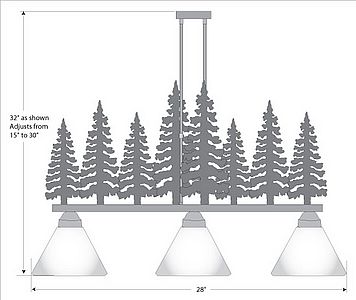 Cedarwood Kitchen Island Light Triple - Cedar Tree Kitchen Island Light Trees Metal Art