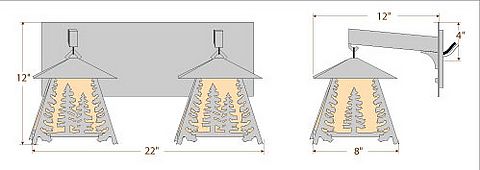 Smoky Mountain Double Bath Vanity Light - Spruce Tree Bath 2 Light Trees Metal Art