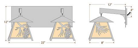 Smoky Mountain Double Bath Vanity Light - Spruce Cone Bath 2 Light Pine Cone Metal Art