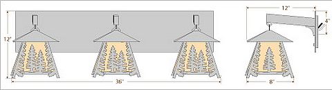 Smoky Mountain Triple Bath Vanity Light - Spruce Tree Bath 3 Light Trees Metal Art