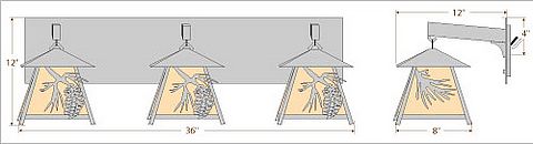 Smoky Mountain Triple Bath Vanity Light - Spruce Cone Bath 3 Light Pine Cone Metal Art