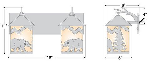 Cascade Double Bath Vanity Light - Mountain Bear Bath 2 Light Bear Metal Art