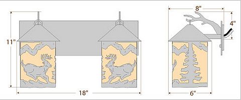 Cascade Double Bath Vanity Light - Mountain Deer Bath 2 Light Deer Metal Art