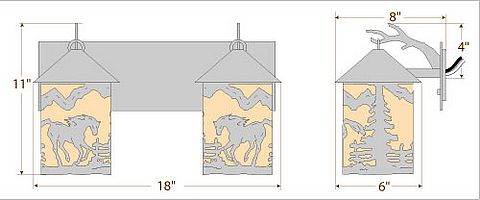 Cascade Double Bath Vanity Light - Mountain Horse Bath 2 Light Horse Metal Art