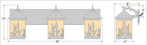 Cascade Triple Bath Vanity Light - Cattails Bath 3 Light Cattails Metal Art