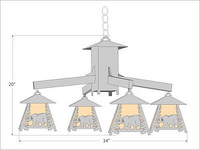 Smoky Mountain 4 Light Chandelier - Mountain Bear Chandelier Bear Metal Art