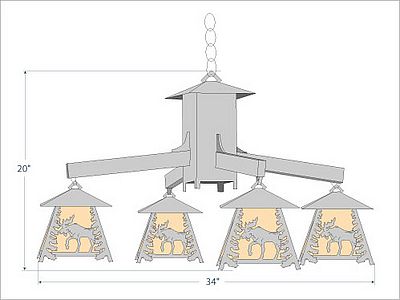 Smoky Mountain 4 Light Chandelier - Mountain Moose Chandelier Moose Metal Art