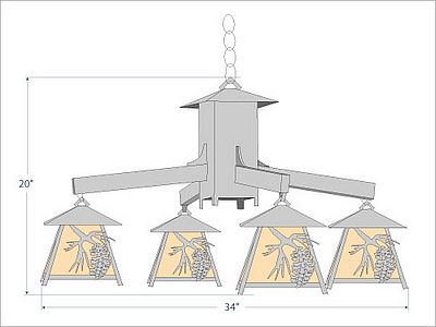 Smoky Mountain 4 Light Chandelier - Spruce Cone Chandelier Pine Cone Metal Art