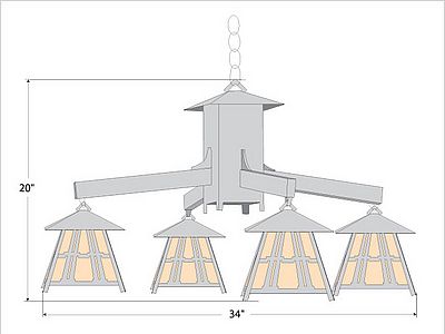 Smoky Mountain 4 Light Chandelier - Eastlake Chandelier Eastlake Metal Art