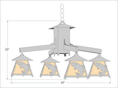 Smoky Mountain 4 Light Chandelier - Trout Chandelier Trout Metal Art