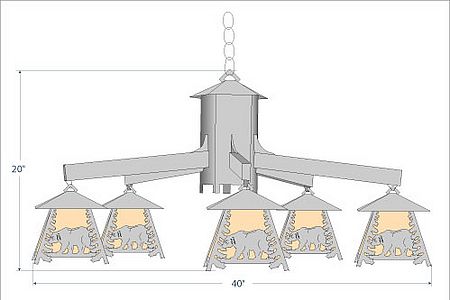 Smoky Mountain 5 Light Chandelier - Mountain Bear Chandelier Bear Metal Art