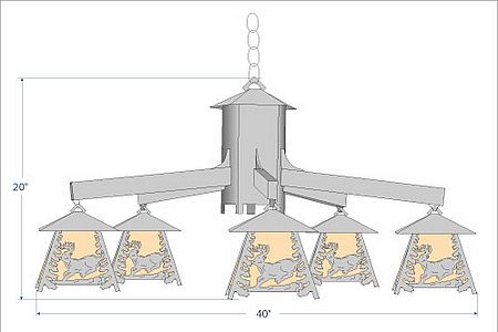 Smoky Mountain 5 Light Chandelier - Mountain Deer Chandelier Deer Metal Art