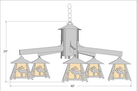 Smoky Mountain 5 Light Chandelier - Mountain Elk Chandelier Elk Metal Art
