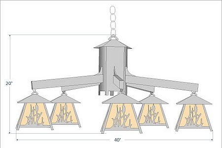 Smoky Mountain 5 Light Chandelier - Cattails Chandelier Cattails Metal Art