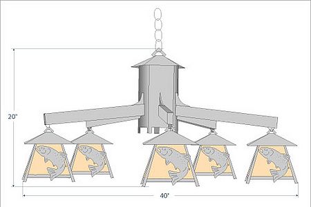 Smoky Mountain 5 Light Chandelier - Trout Chandelier Trout Metal Art