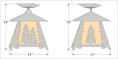 Smoky Mountain Close-to-Ceiling Large - Spruce Tree Ceiling Light Trees Metal Art