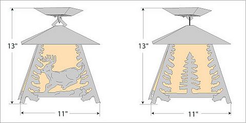 Smoky Mountain Close-to-Ceiling Large - Mountain Deer Ceiling Light Deer Metal Art