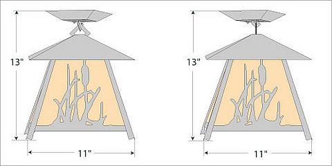 Smoky Mountain Close-to-Ceiling Large - Cattails Ceiling Light Cattails Metal Art