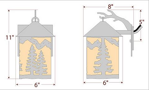 Cascade Lantern Sconce Small - Spruce Tree Outdoor Wall Light Trees Metal Art
