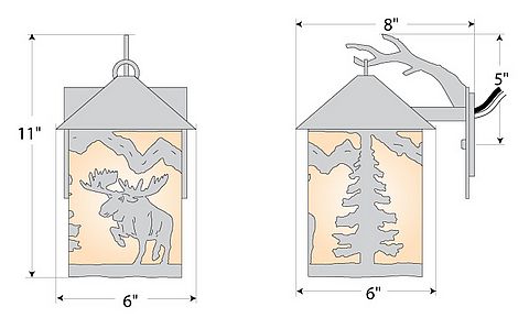 Cascade Lantern Sconce Small - Alaska Moose Outdoor Wall Light Moose Metal Art