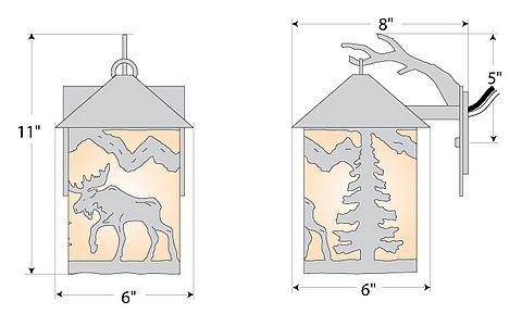 Cascade Lantern Sconce Small - Mountain Moose Outdoor Wall Light Moose Metal Art