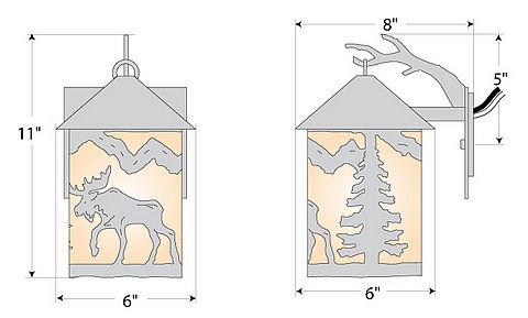 Cascade Lantern Sconce Small - Mountain Moose Outdoor Wall Light Moose Metal Art