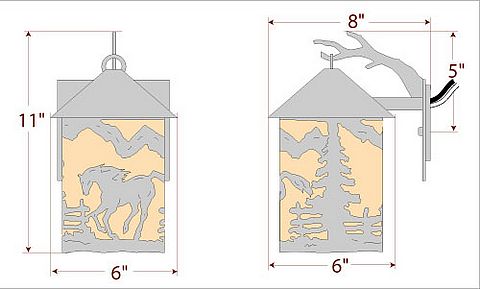 Cascade Lantern Sconce Small - Mountain Horse Outdoor Wall Light Horse Metal Art