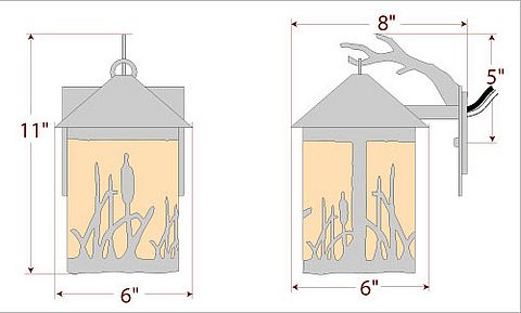 Cascade Lantern Sconce Small - Cattails Outdoor Wall Light Cattails Metal Art