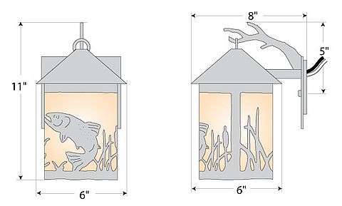 Cascade Lantern Sconce Small - Trout Outdoor Wall Light Trout Metal Art