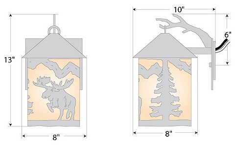 Cascade Lantern Sconce Medium - Alaska Moose Outdoor Wall Light Moose Metal Art